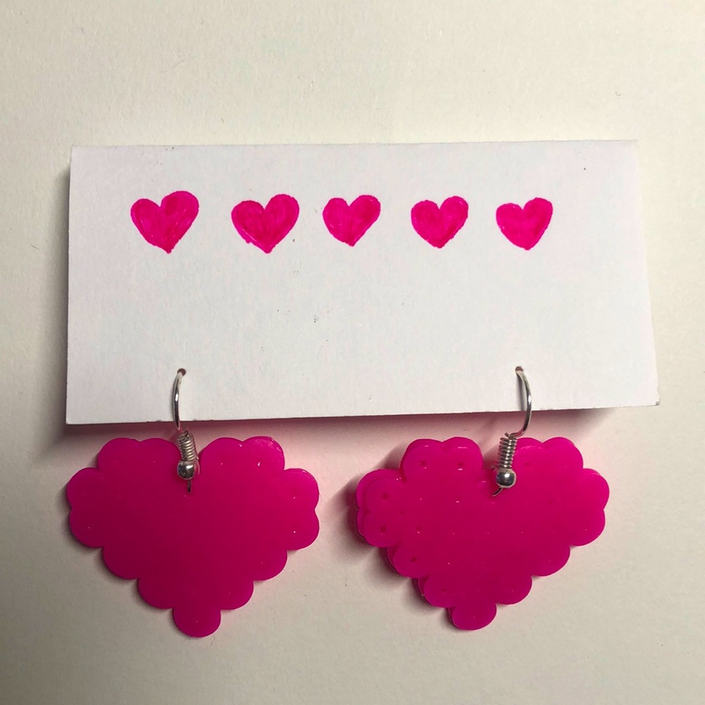 Pink Heart Perler Bead Earrings